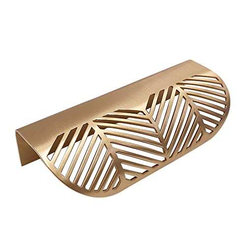 Oneyijun 2 Pcs Leaf Shape Cabinet Drawer Wardrobe Door Brass Gold DecorativeFurniture Pulls Handles Kitchen Door Drawer Pull Knobs with Screws for Bathroom Bedroom (117mm Style1) - Image 4