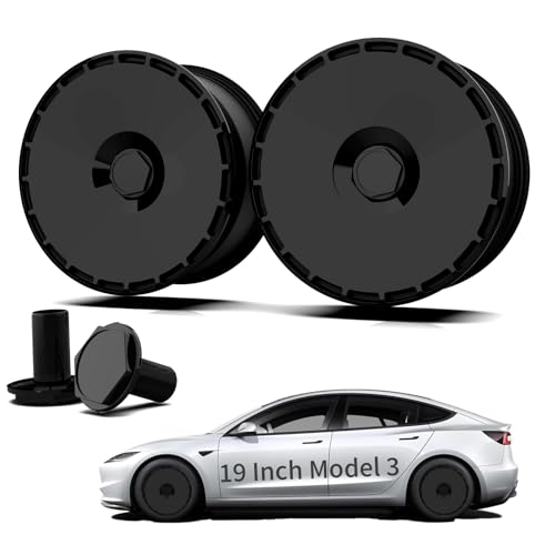 4 Pcs 19 Inch Wheel Cover for Tesla Model 3 Sport & Highland Performance Wheel Hubs, Full Coverage Hubcaps, Center Lock Installed Rim Protectors Exterior Accessories Fit 2020-2025 (Pure Black)