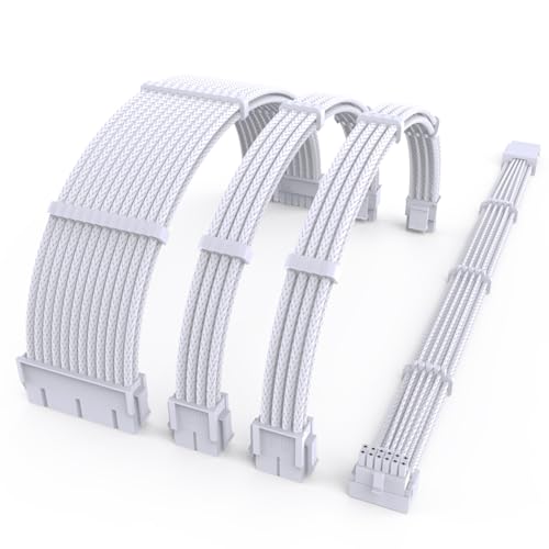 Câble extension 12VHPWR tressé blanc brillant à connecteur coudé 90° Sirlyr