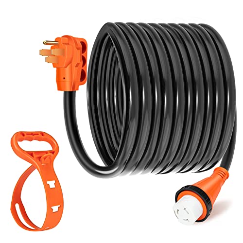 WELLUCK 50 Amp 50FT RV Power Extension Cord with Cord Organizer, Heavy Duty NEMA 14-50P to SS 2-50R RV Twist Locking Adapter Plug for RV Camper and Generator to House, 6/3+8/1 Gauge, ETL Listed