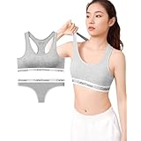 [VICHERIA] スポーツブラ 上下セット tバック レディース【綿・ノンワイヤー・締め付け感なし】 スポブラ セット 女性用 ブラジャー ノンワイヤーブラ 下着 スポーツ ジム