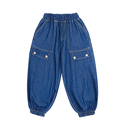easyforever Boys Pull On Jeans Denim Pants Elastic Mid Waist Washed Kids Jogger Harem Denim Trousers with Cargo Pockets2