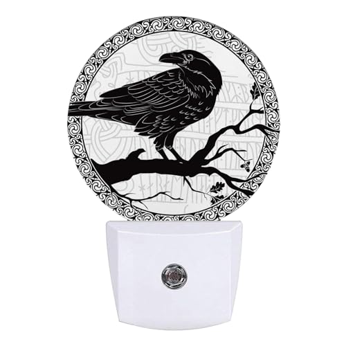 Image of Crow Night Light Black Bird Night Lights LED Lamp Round Plug into Wall Nightlight with Dusk to Dawn Sensor Home Hallway Stairway Kitchen Decor