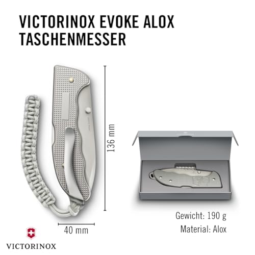 Victorinox Schweizer Taschenmesser Hunter Evoke Alox, Klappmesser Outdoor, 5 Funktionen Inkl. 10 cm Klinge und Paracord-Anhänger, Silber