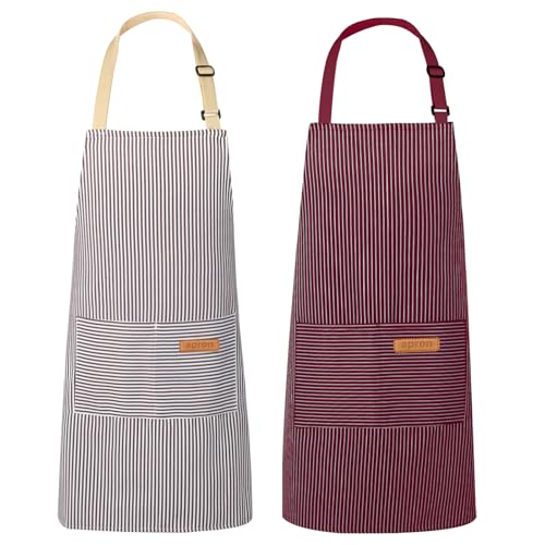 Image of VALOME 2 Pack Kitchen Aprons, Apron for Cooking with 2 Pockets, Unisex Adjustable Neck Strap Chef Aprons for Men Women