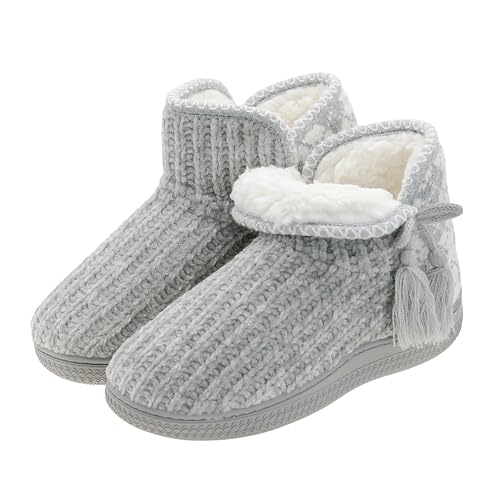 FIBURE Women's Cozy Knit Bootie Slippers Plush...
