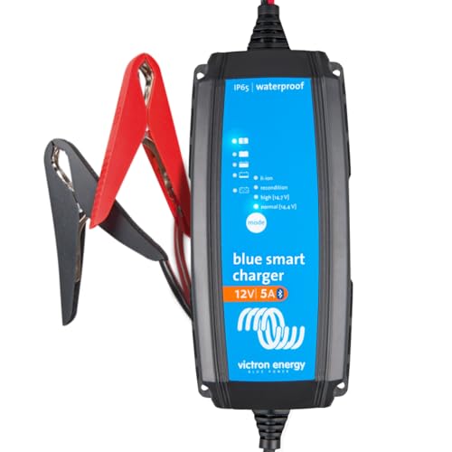 Victron Energy Blue Smart IP65 Smart Car Battery Charger 12V 5A, Float & Trickle Charger and Desulfator for Motorcycle, ATV, RV, Lithium and Deep Cycle Batteries
