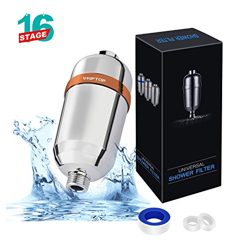 KIPTOP Filtro Ducha Filtro Agua Descalcificador de Agua Domestico 16 Etapas Elimina Cloro Flúor Metales Pesados Adecuado para Cualquier Cabezal de Ducha para Baño Lavabo Cocina Exterior Grifo