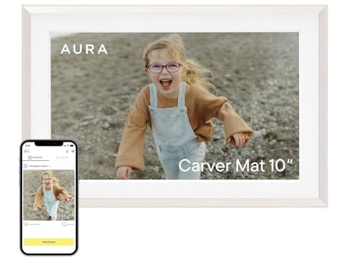 Image of Aura 10 inch HD WiFi Digital Picture Frame - Free Unlimited Cloud Storage - Send Photos from Phone - No Subscription - Auto On /Off - Gift for Parents & Grandparents (Cool White Mat, 10 inch)
