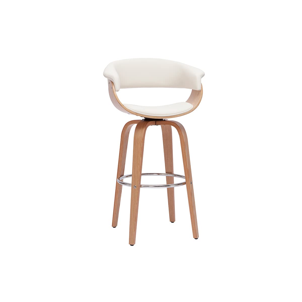 Miliboo Design-Barhocker drehbar weiß mit hellem Holz H 67 cm OKTAV