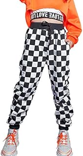 Girls' Sweatpants Kids Loose Drawstring Active Jogger Pants with Pocket Hip Hop Streetwear Trousers (Plaid, 10-12)