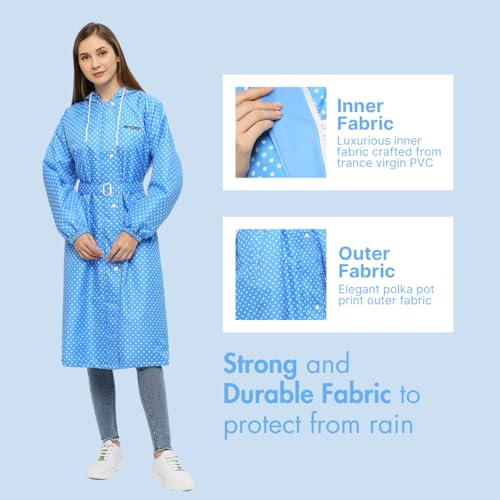 Image of Citizen Polyester Reversible Casual Style Raincoat For Women With Inbuilt Hood,Waist Belt & Matching Carry Pouch|Stylish Polka Dot Design|Durable & Lightweight Rainsuit With High Tearing Strength