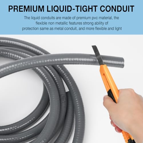 HOXHA 1/2 Inch 10 Ft Electrical Conduit Kit AC Whip Kit Flexible PVC Non Metallic Liquid Tight Conduit, Electrical Wire Conduit Pipe with Straight and 90-Degree Conduit Connector Fittings - Thumbnail 3