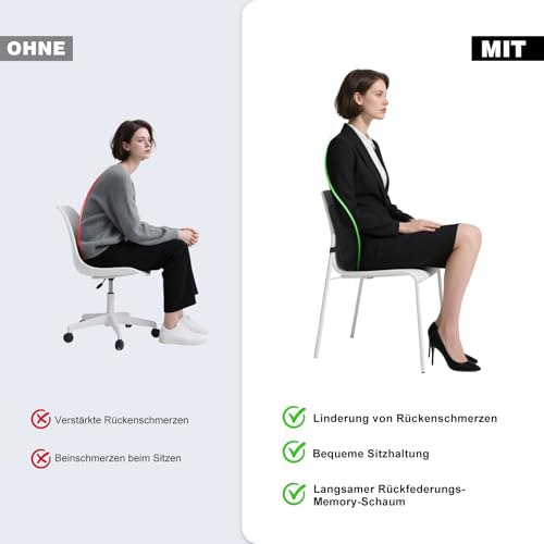 Quirlig Lendenkissen Auto, Memory-Schaum Lordosenstütze Auto, Rückenkissen Stuhl, Rückenstützkissen, Lordosekissen fur Büro, Auto, Schwarz