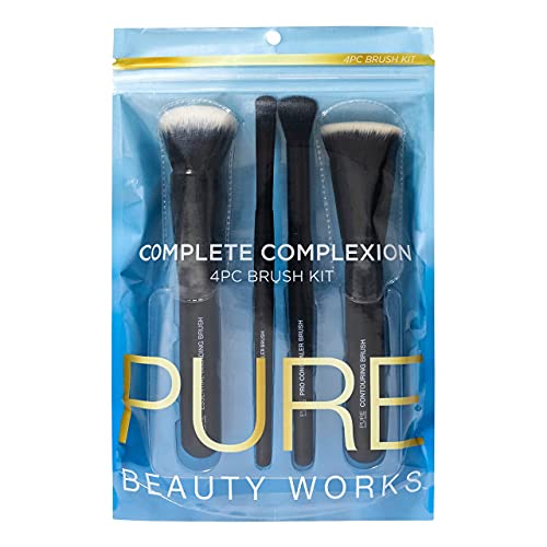 Pure Beauty Works Complete Complexion 4pc Brush Set Premium Synthetic Bristles Blending Brush Concealer Brush Pro Concealer Brush Contouring Brush Makeup Brush Set