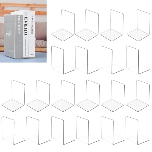 Image of MerryNine Acrylic Book Ends 20pcs for Shelves, Clear Bookends for Shelves, Book end Organizer, Book Holder Stand Decorative, Book Stoppers for Heavy Duty Books (7.08 inchx4.72 inch 10 Pairs)