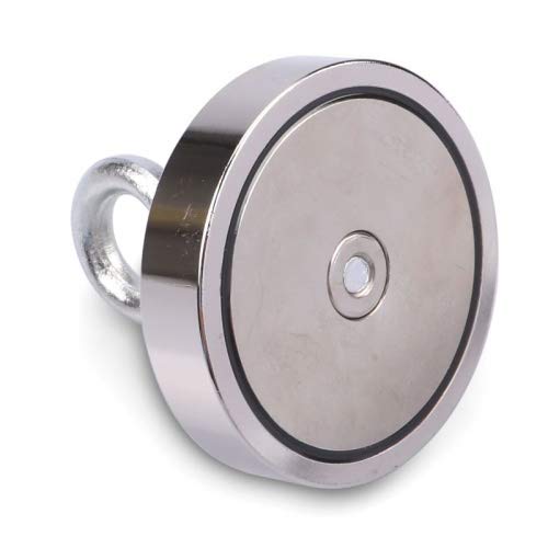 Bergemagnet - Magnete di Ricerca al neodimio con 1 Foro e Occhiello a Vite per Pesci magnetici, nichelato, Fino a 1100 kg, Ø 135 mm - 1 x 1100 kg
