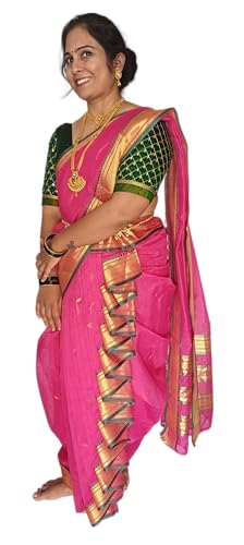 Mom and Me Acrylic Cotton Paithani Woven Mastani Nauvari Saree, R...