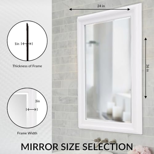 Image of Howard Elliott George Rectangular Matte White Wall Mirror, Rectangle Hanging Wood Framed Vanity Mirrors for Home Decor, Living Room, Bathroom, Bedroom, or Hallway, 24 x 36 Inch