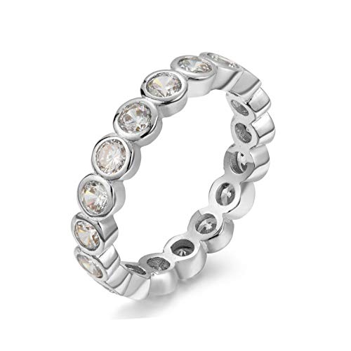 NYC Sterling Women's .925 Cubic Zirconia 3mm Bezel Design Stackable Eternity Ring Band (Sterling-Silver, 6)