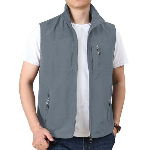 Hixiaohe Mens Lightweight Vest Summer Casual Outdoor Vest Utility Travel Golf Work Zip Sleeveless Jacket with Pockets