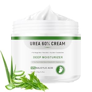 Urea Cream 60 Percent Foot Cream for Cracked Heels, Deep Hydration for Dry Cracked Feet, Elbows, Hands & Knees, Exfoliating and Moisturizing Foot Cream Moisturizer with Aloe Vera, 150g