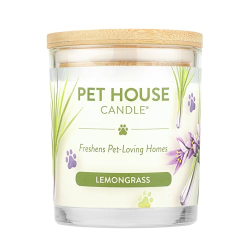 One Fur All Pet Odor Candle 9 OZ Plant-Based Soy Spring Candle with a 60 Hour Burn Time - Lemongrass