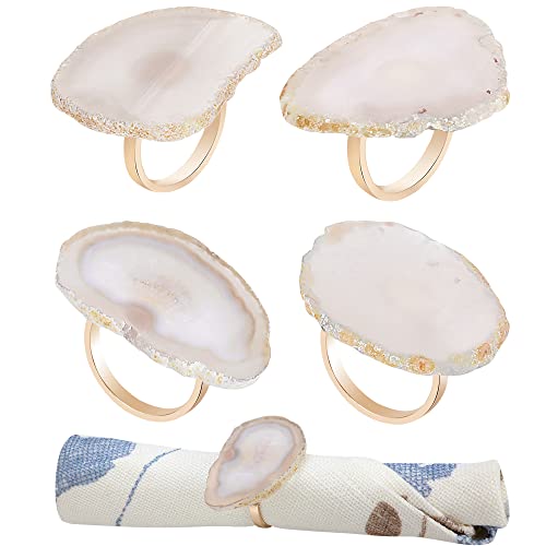 CozyTower Agate Napkin Rings Set of 4, Gold Napkin Holders