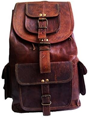 jaald 18" Brown Leather Laptop Backpack Vintage Daypack College Travel Rucksack