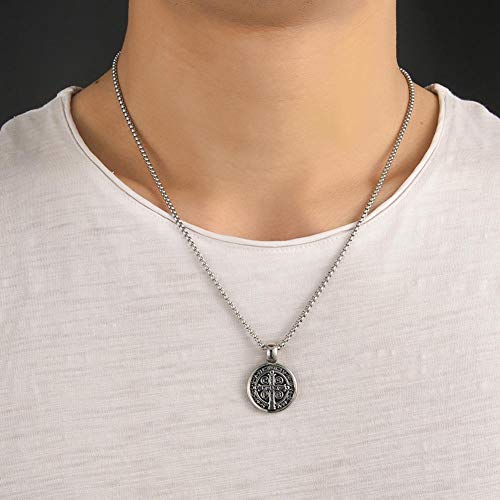 St Benedict Exorcism Medal Pendant Necklace Men's Stainless Steel Catholic Roman Cross Demon Protection Ghost Hunter Religion Jewelry3