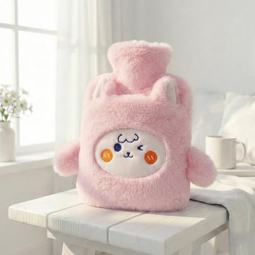 Nuvex Hot Water Bottle with Soft Plush Cover 1000ml Silicone Hot & Cold Pack for Pain Relief, Menstrual Cramps, Neck, Joints & Injury, Therapeutic Heating Bag for Warmth, Muscle Care & Relaxation (Pink)