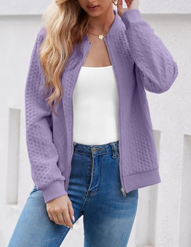 Image of WROLEM Women's Zip Up Cardigan Sweater Cable Hoodies Long Sleeve Jacket Outfits Crewneck Casual Coat