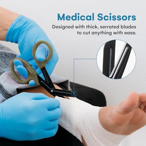 Image of Madison Supply Trauma Shears - 7.5 Inch Green Medical Shears with Quality Stainless Steel, Non-Stick Fluoride-Coated Blades, High-Impact Handles - 2 Pack EMT Nurse Scissors (Black /Green)