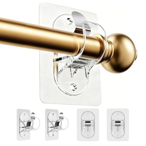 Wosyoodo 4 Pcs Supports de Tringle à Rideaux, Fixation Autocollante Forte pour Salle de Bain, Barre a Rideaux Sans Percage, Porte jusqu’à 20 lbs (Ø...