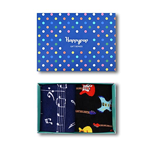Happypop Men's Funny Golf Poker Usa Flag Game Medical Nurse Space 2 Pack Gift Box Socks, Music 2Pack, Medium #TOP7