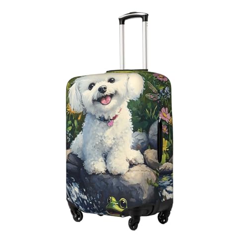 Cute Bichon Dog Elastic Travel Luggage Cover, Washable Spandex Suitcase Protector, Anti-Scratch Fits 18-32 Inch2