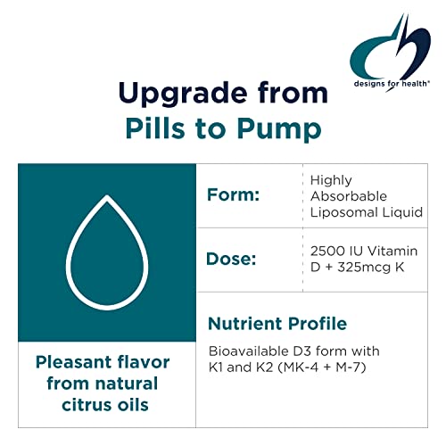 Designs For Health Liposomal D Supreme Vitamin D Liquid - 2500 Iu Vitamin D3 + Vitamin K (K1 + K2) - Liposomes For Superior Absorption - Non-Gmo Supplement (100 Servings / 1.7Oz) #TOP2