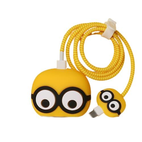 Image of DIVERTS Charger Case Cover 360 Degree Full Protection Cover Funny Cartoon Character Compatible for iPhone 18-20W Silicone Protective Charger Cover Cable Protector (Mini Eys Yellow Design)