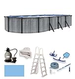 Blue Wave San Pedro 12-ft x 24-ft Oval 52-in Deep Above Ground Swimming Pool – Steel Top Rails, Sand Filter, Skimmer, Liner, A-Frame Ladder & Maintenance Kit – Complete Outdoor Pool Accessories