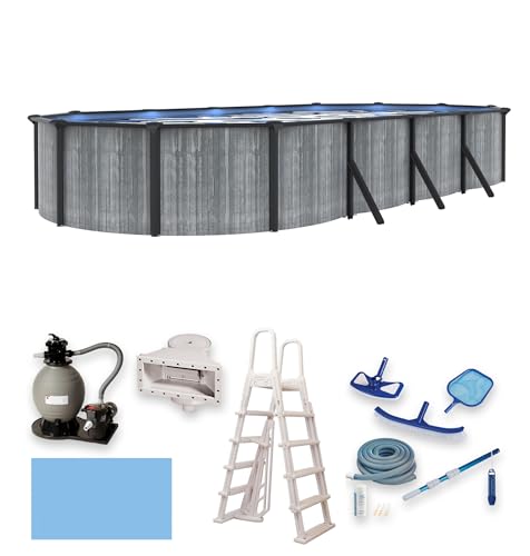 Image of San Pedro 12x24-ft Oval 52-in Deep 6-in Top Rail Above Ground Steel Wall Swimming Pool Package