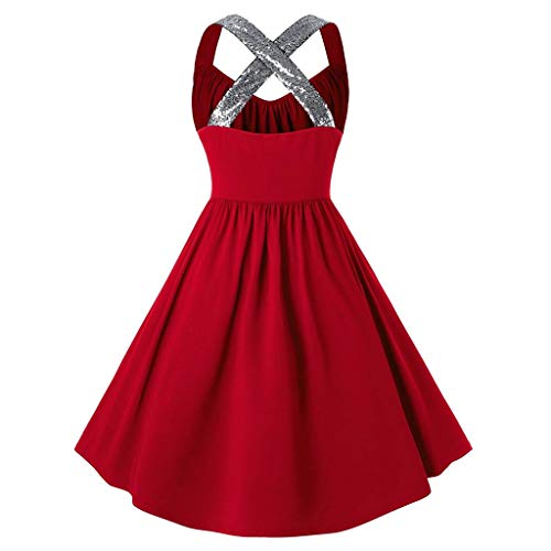 Women Cocktail Evening Party Dress Plus Size Sexy Sequins Criss Cross Sleeveless Swing Dress