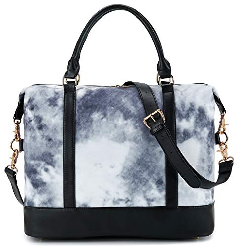 Women Ladies Weekender Bag Overnight Carry-on Tote Duffel in Trolley Handle (Tie dye -Blue)