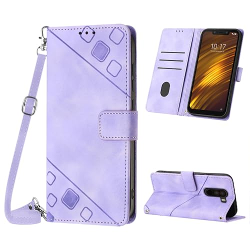Mo-Beauty Funda para Xiaomi Pocophone F1, Funda Antigolpes de Piel Prémium Cruzada, Correa Ajustable [3 Ranuras] [Soporte] [Hebilla Magnética] Compatible con Xiaomi Pocophone F1 - Morado