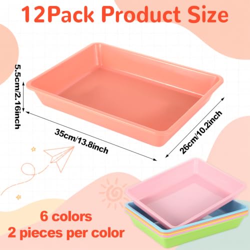gisgfim 12 Pack Letter Size Flat Storage Paper Tray Organizer Bin Tray Plastic Stackable File Organizer for Classroom Library School Office Teacher Desktop Book Organization (Pastel) - Image 2