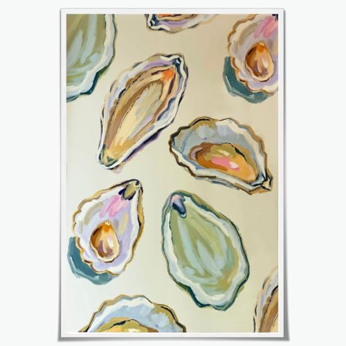 Oyster Painting Canvas Print Watercolor Wall Art Coastal Kitchen Dining
