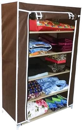RAXON WORLD - Multipurpose|collapsible wardrobe|book case|cupboard closet|organizer for clothes|storage rack for kids|chappal stand|office and home use|5-Layer (Brown)