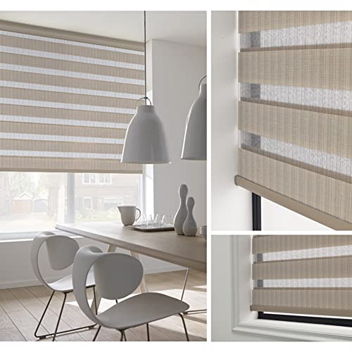 ZSHINE Motorized Zebra Blinds Compatible with Alexa Width (23-95 inches) Dual Layer Shades Cordless Horizontal Window Blind Customize Size for Home Office(Beige Yellow)…