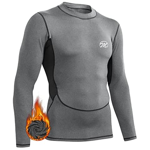 MEETWEE Men’s Thermal Underwear Tops, Thermals Shirts Base Layer Top Compression Long Sleeve Tee-Shirt Sport Fleece Lined T Shirt for Running Workout Skiing Cover