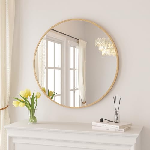 BD-Baode Runder Badspiegel Ohne Beleuchtung Holzmaserung 60 cm Rund...