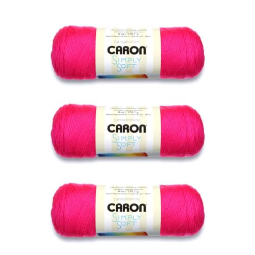 Caron Simply Soft Solids Yarn, 6oz, Gauge 4 Medium, 100% acrylic - Neon Pink - Machine Wash & Dry